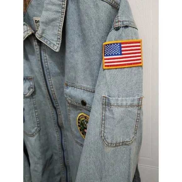 VTG Duke Haband USA Army Jungle Patch Flannel Lined Denim Full Zip Jacket Size M - Picture 8 of 16